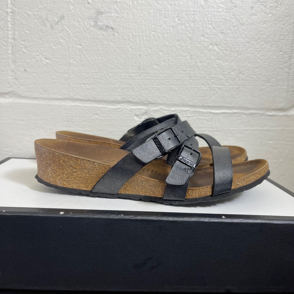 Papillio by Birkenstock Black Wedge Sandals Straps Slip On‎ Women's 38 EU /7 US